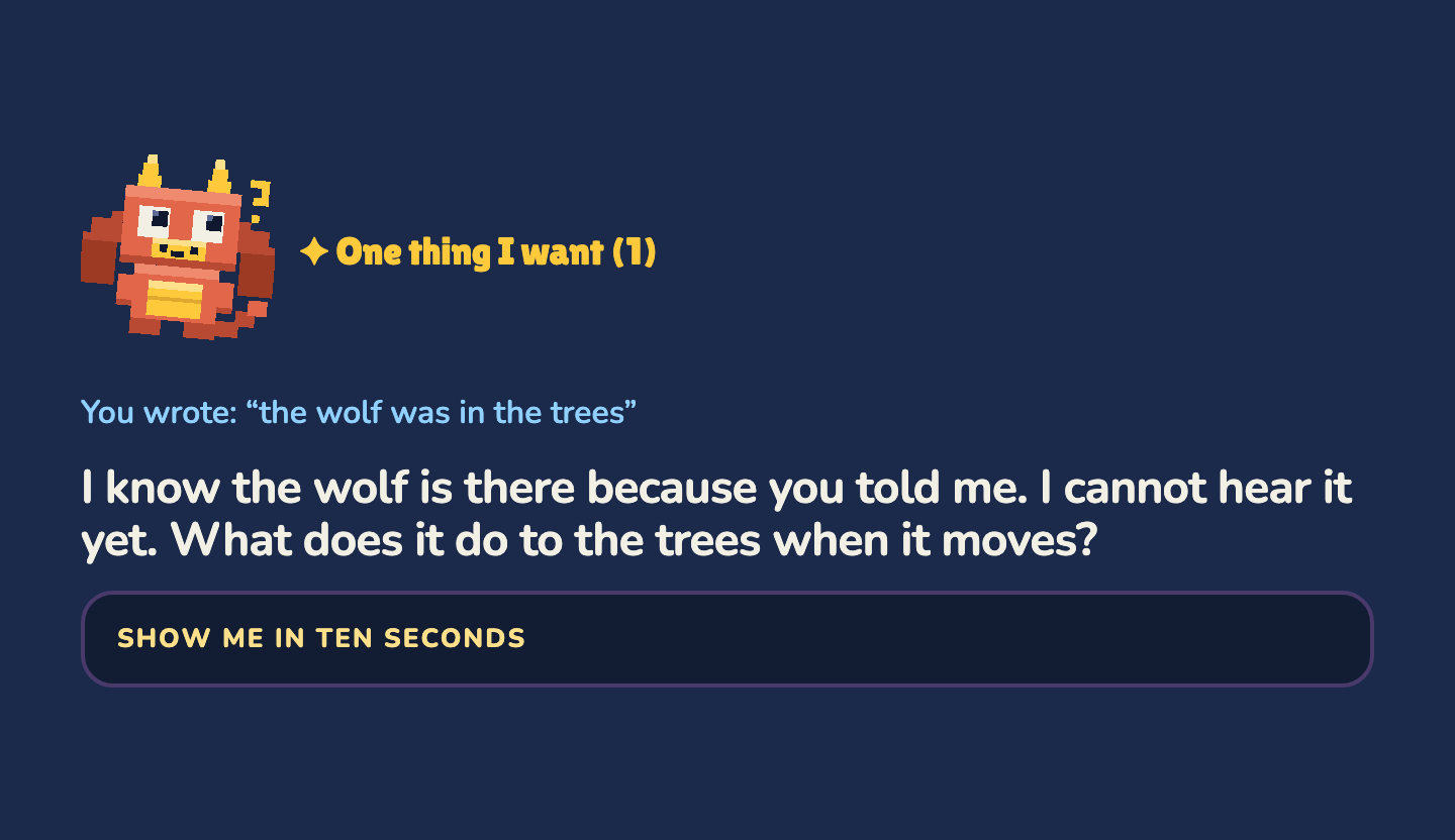 Inky asking what the wolf does to the trees when it moves
