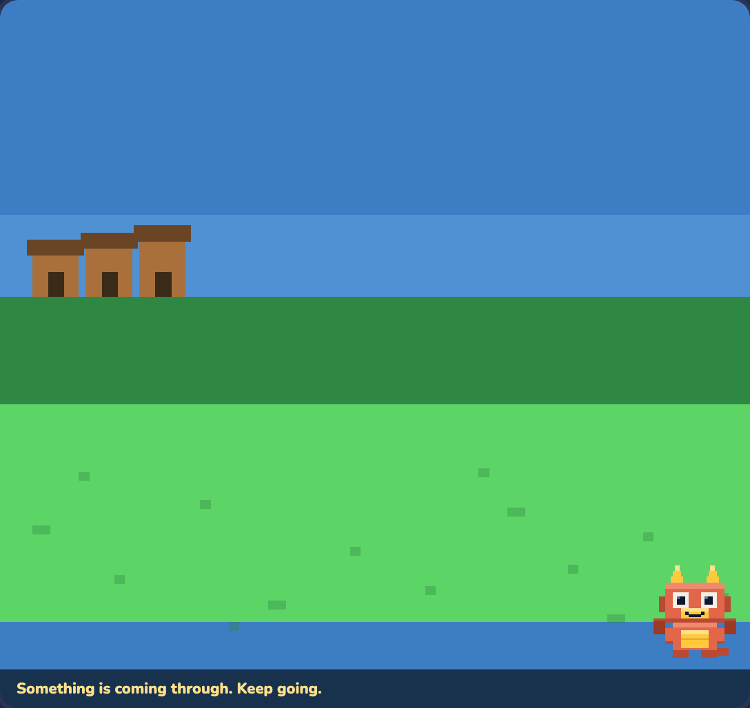 The scene written without detail: mostly empty ground and a few huts